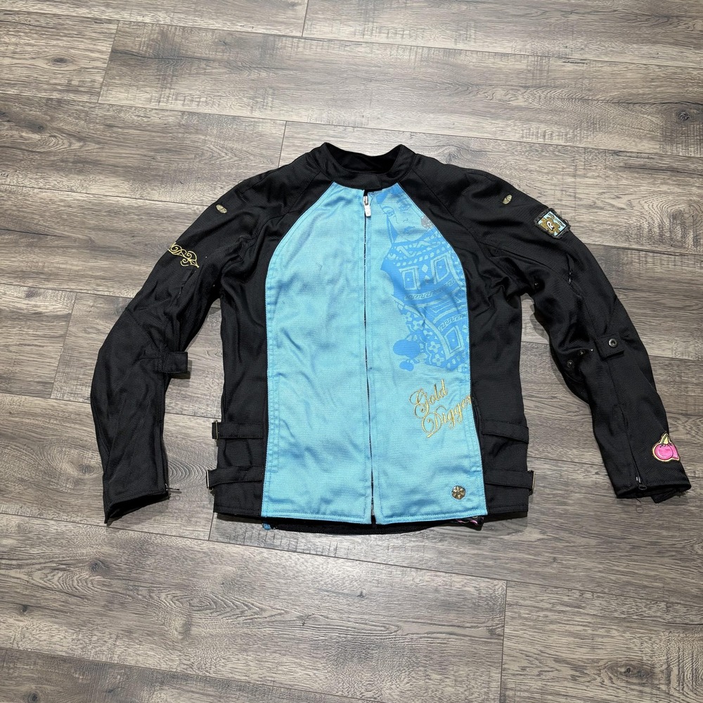 Joe Rocket Gold Digger Biker Jacket Womens Large Black Blue Mesh